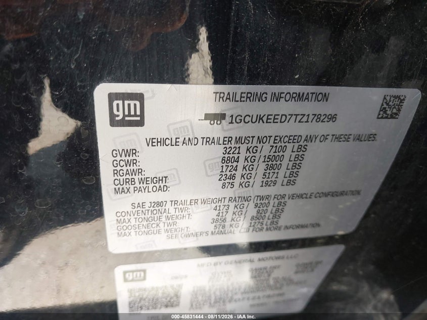 2026 Chevrolet Silverado 1500 VIN 1GCUKEED7TZ178296 IAAI salvage auction — FRONT END, Enterprise Vehicles Clear Only (Kansas), sold $34,500 on 2026-08-19 (photo 9)