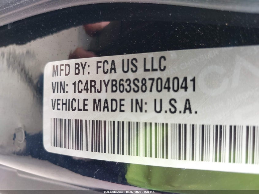 2025 Jeep Grand cherokee VIN 1C4RJYB63S8704041 IAAI salvage auction — REAR END, Clear (Texas), sold $12,600 on 2026-08-31 (photo 9)