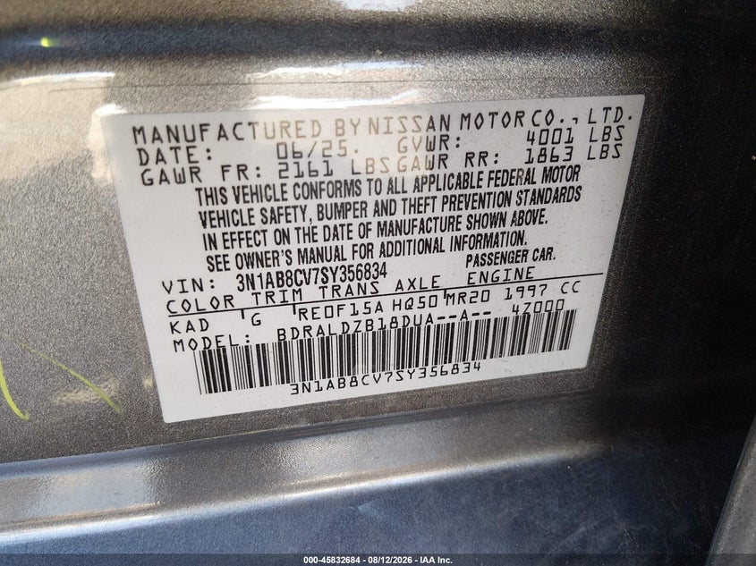 2025 Nissan Sentra VIN 3N1AB8CV7SY356834 IAAI salvage auction — REAR END, Enterprise Vehicles Clear Only (Washington), sold $10,700 on 2026-08-19 (photo 9)