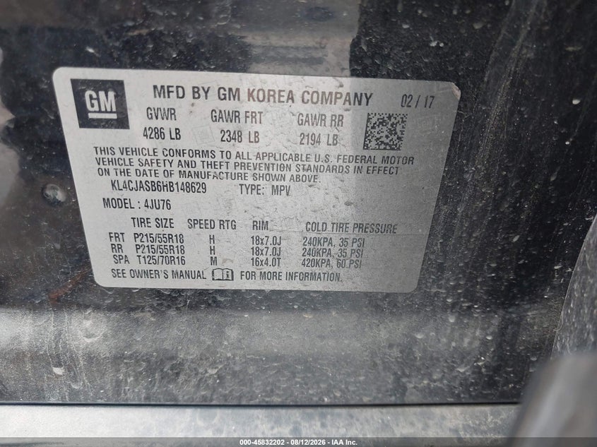 2017 Buick Encore VIN KL4CJASB6HB148629 IAAI salvage auction — REPOSSESSION, Wait Title, sold $1,200 on 2026-09-05 (photo 9)