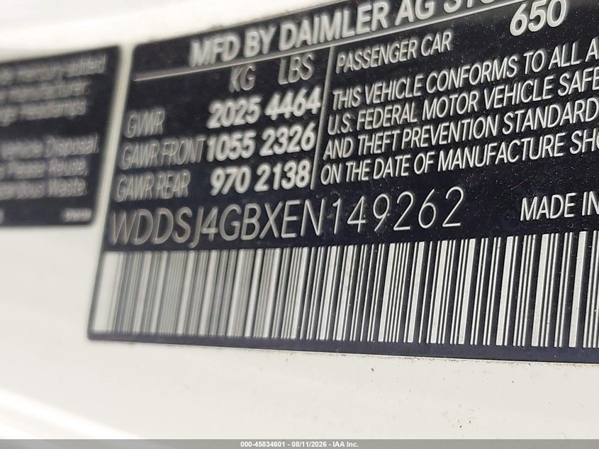 2014 Mercedes-benz Cla-class VIN WDDSJ4GBXEN149262 IAAI salvage auction — NORMAL WEAR, Original (Texas), sold $1,250 on 2026-08-14 (photo 9)