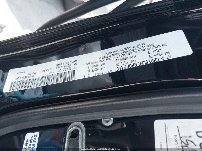 2012 Dodge Charger VIN 2C3CDXBG3CH211864 IAAI salvage auction — LEFT REAR, Wait Title, sold $600 on 2026-09-16 (photo 9)