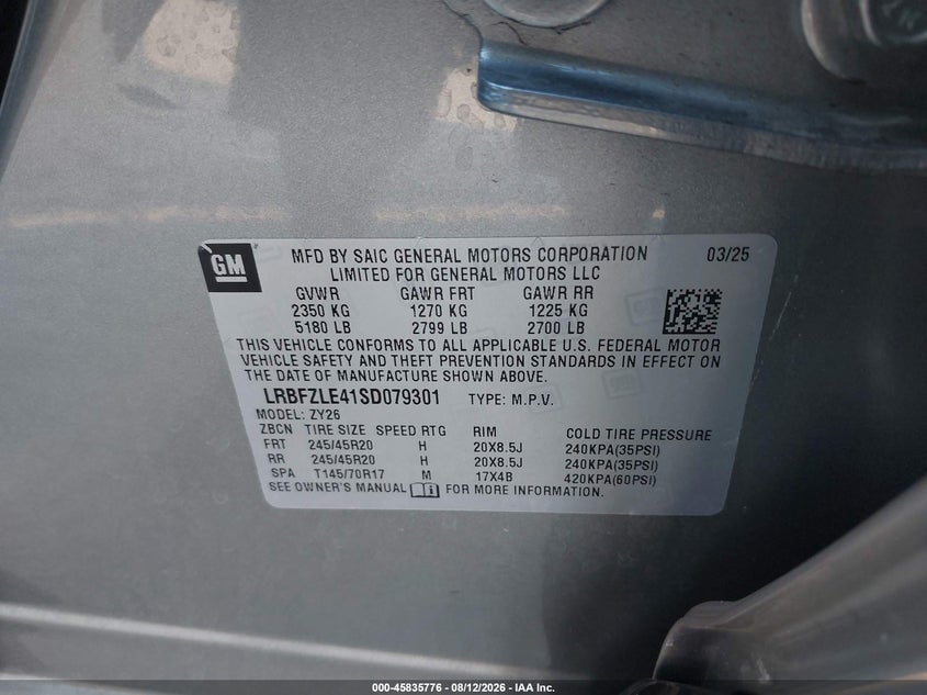 2025 Buick Envision VIN LRBFZLE41SD079301 IAAI salvage auction — FRONT END, Salvage Title, sold $7,500 on 2026-09-06 (photo 9)