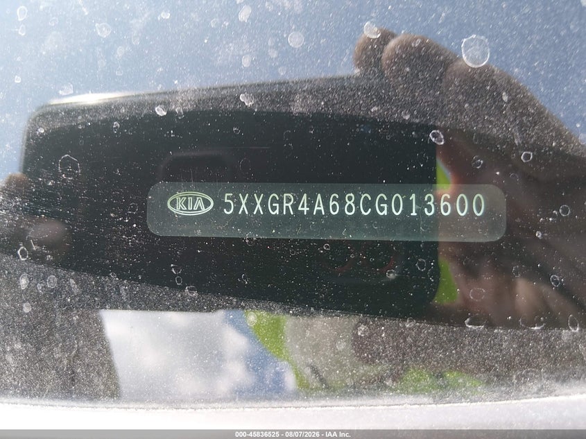 2012 Kia Optima VIN 5XXGR4A68CG013600 IAAI salvage auction — NORMAL WEAR, Original (Texas), sold $1,700 on 2026-08-31 (photo 9)