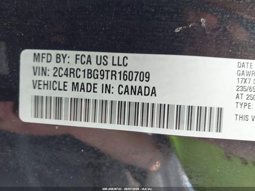 2026 Chrysler Pacifica VIN 2C4RC1BG9TR160709 IAAI salvage auction — UNDERCARRIAGE, Salvage Title, sold $21,050 on 2026-08-20 (photo 9)
