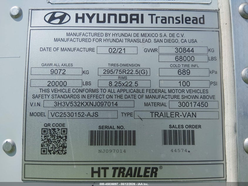 2022 Hyundai translead inc Unknown VIN 3H3V532KXNJ097014 IAAI salvage auction — REAR END, Salvage (North Carolina), sold $16,650 on 2026-09-16 (photo 9)
