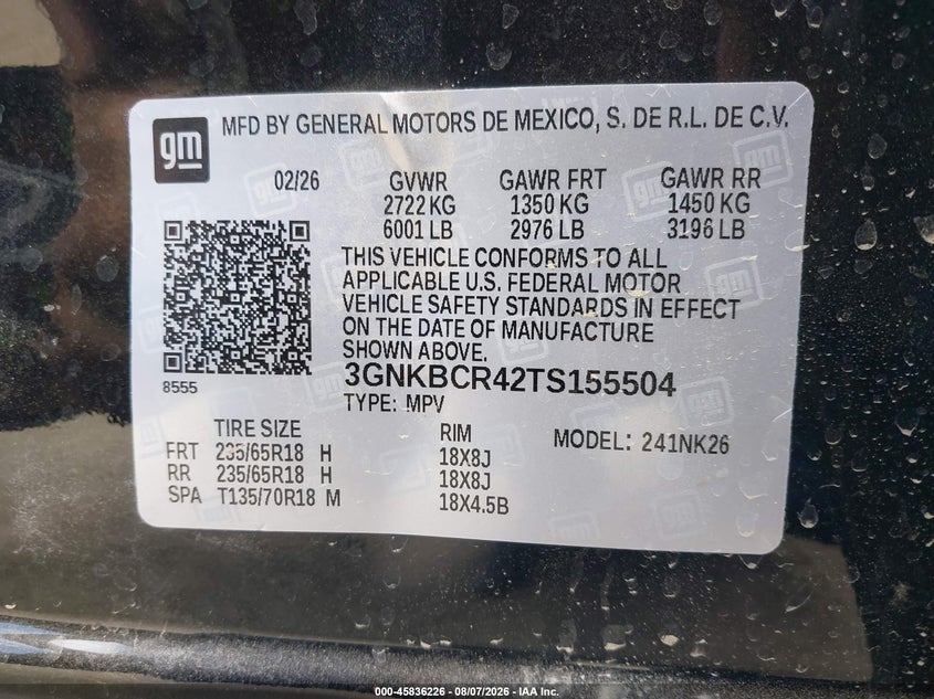 2026 Chevrolet Blazer VIN 3GNKBCR42TS155504 IAAI salvage auction — LEFT SIDE, Salvage Title, sold $2,550 on 2026-09-09 (photo 9)