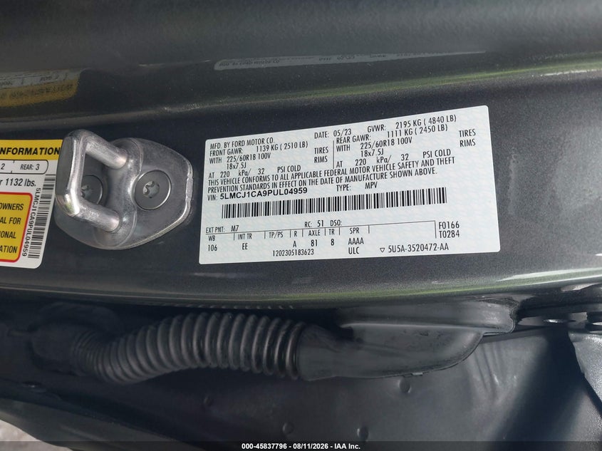 2023 Lincoln Corsair VIN 5LMCJ1CA9PUL04959 IAAI salvage auction — FRONT END, Salvage Title, sold $2,100 on 2026-09-04 (photo 9)