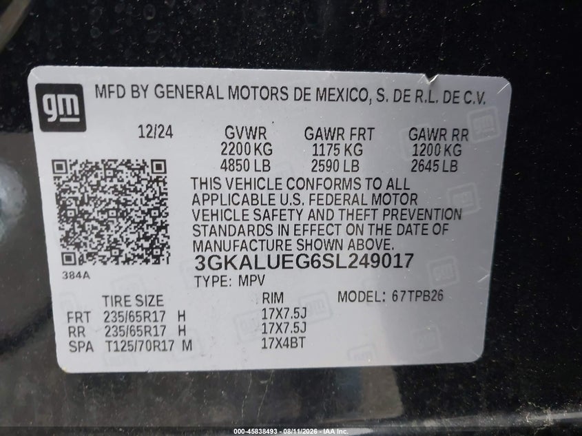 2025 Gmc Terrain VIN 3GKALUEG6SL249017 IAAI salvage auction — LEFT FRONT, Salvage (Pennsylvania), sold $8,800 on 2026-08-22 (photo 9)