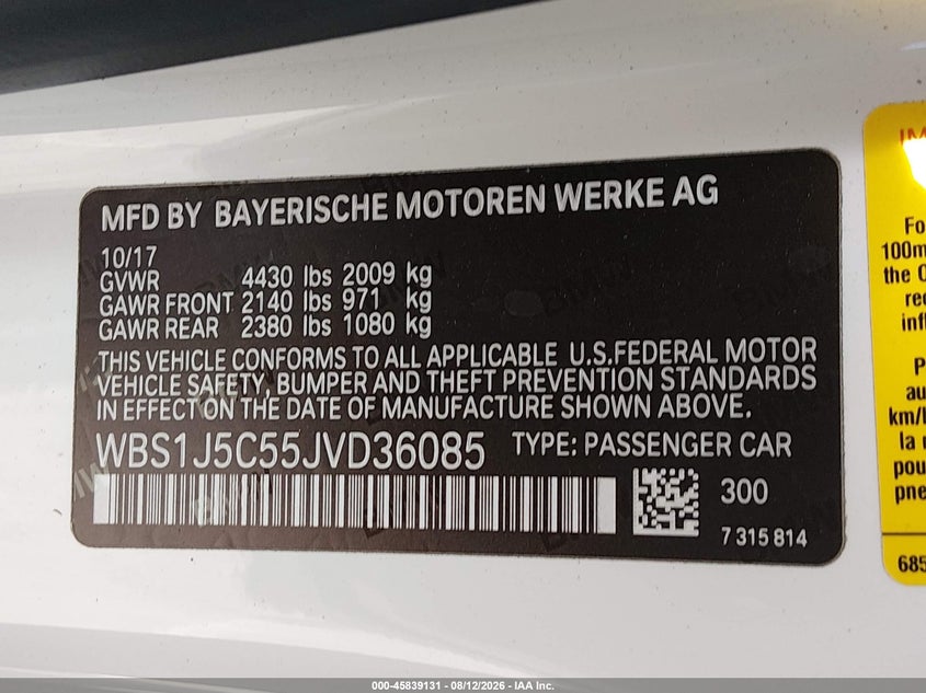 2018 BMW M2 VIN WBS1J5C55JVD36085 IAAI salvage auction — SIDE, Wait Title, sold $20,000 on 2026-08-22 (photo 9)