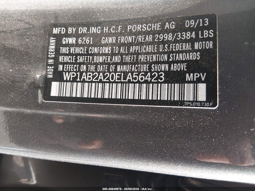2014 Porsche Cayenne VIN WP1AB2A20ELA56423 IAAI salvage auction — FRONT END, Wait Title, sold $5,700 on 2026-08-27 (photo 9)