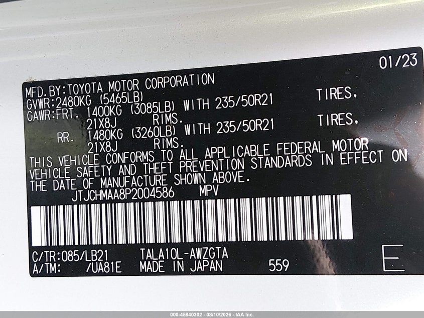 2023 Lexus Rx VIN JTJCHMAA8P2004586 IAAI salvage auction — RIGHT FRONT, Salvage (California), sold $22,175 on 2026-08-31 (photo 9)