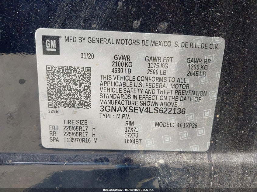 2020 Chevrolet Equinox VIN 3GNAXSEV4LS622136 IAAI salvage auction — SIDE, Salvage (Idaho), sold $3,100 on 2026-08-23 (photo 9)