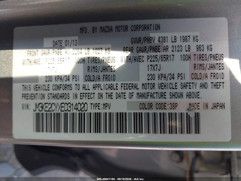 2014 Mazda Cx-5 VIN JM3KE2CYXE0314020 IAAI salvage auction — LEFT REAR, Previous Salvage (Michigan), sold $4,000 on 2026-09-01 (photo 9)
