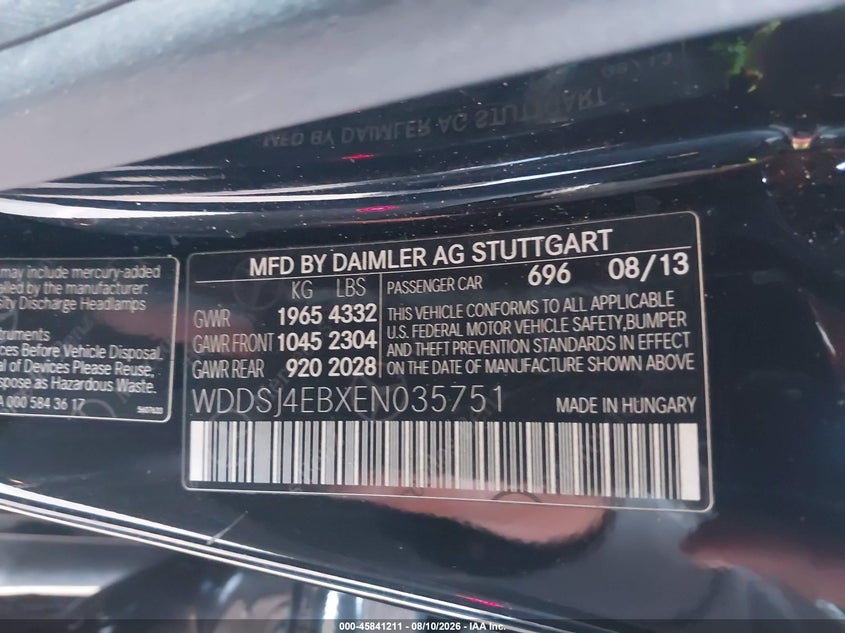 2014 Mercedes-benz Cla-klasse VIN WDDSJ4EBXEN035751 IAAI salvage auction — FRONT END, Wait Title, sold $2,850 on 2026-09-26 (photo 9)