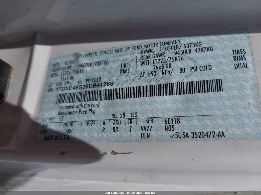 2007 Ford E-450 VIN 1FDXE45S36DB41286 IAAI salvage auction — REAR END, Salvage (Alabama), sold $7,000 on 2026-08-25 (photo 9)