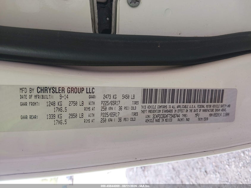 2015 Dodge Journey VIN 3C4PDCBGXFT548744 IAAI salvage auction — FRONT END, Wait Title, sold $475 on 2026-09-11 (photo 9)