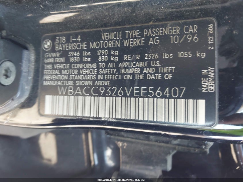 1997 BMW 3 series VIN WBACC9326VEE56407 IAAI salvage auction — NORMAL WEAR, Clear - Dealer Only (California), sold $200 on 2026-08-17 (photo 9)
