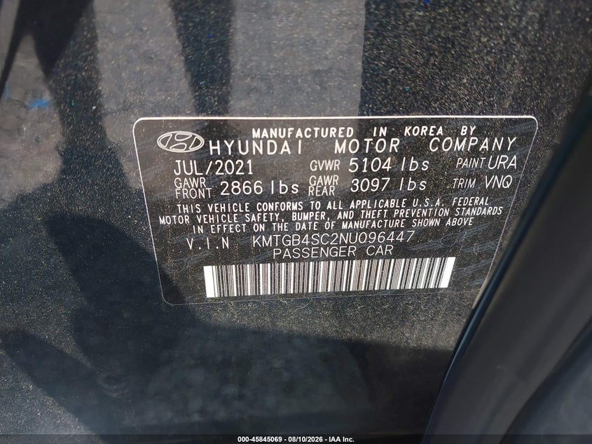 2022 Genesis G80 VIN KMTGB4SC2NU096447 IAAI salvage auction — SIDE, Wait Title, sold $12,000 on 2026-10-07 (photo 9)