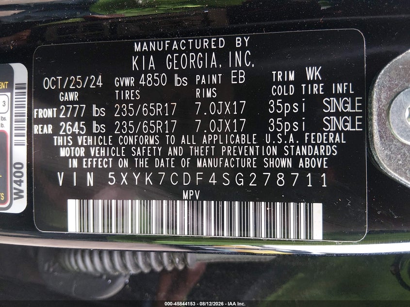 2025 Kia Sportage VIN 5XYK7CDF4SG278711 IAAI salvage auction — REAR END, Salvage Title, sold $13,300 on 2026-08-28 (photo 9)