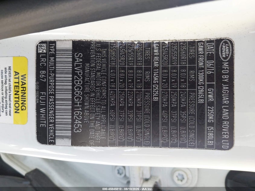 2016 Land rover Range rover evoque VIN SALVP2BG6GH162453 IAAI salvage auction — RIGHT SIDE, Bill Of Sale (Washington), sold $25 on 2026-08-23 (photo 9)