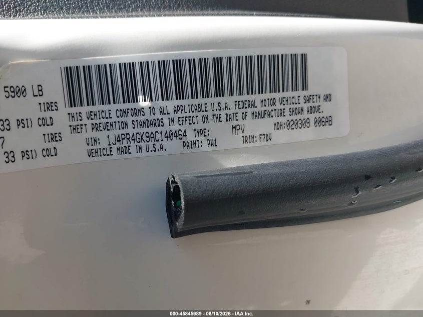 2010 Jeep Grand cherokee VIN 1J4PR4GK9AC140464 IAAI salvage auction — REAR END, Salvage (California), sold $975 on 2026-09-04 (photo 9)