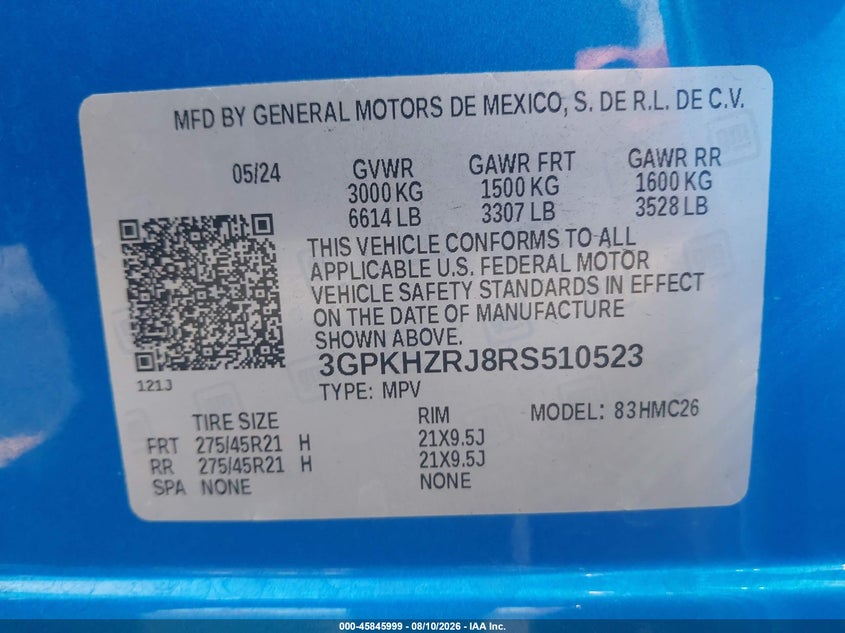 2024 Honda Prologue VIN 3GPKHZRJ8RS510523 IAAI salvage auction — FRONT END, Wait Title, sold $8,300 on 2026-09-06 (photo 9)