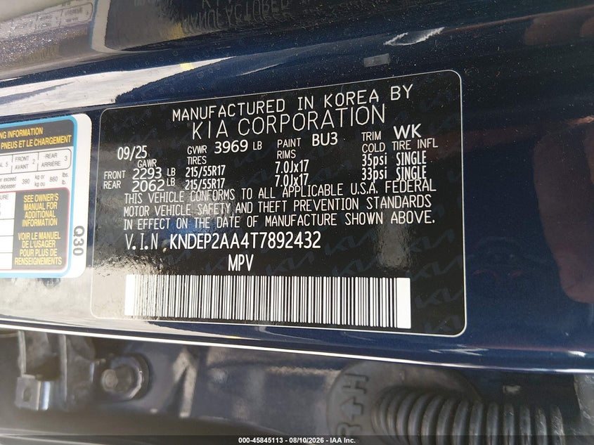 2026 Kia Seltos VIN KNDEP2AA4T7892432 IAAI salvage auction — FRONT END, Salvage Title, sold $9,250 on 2026-08-19 (photo 9)
