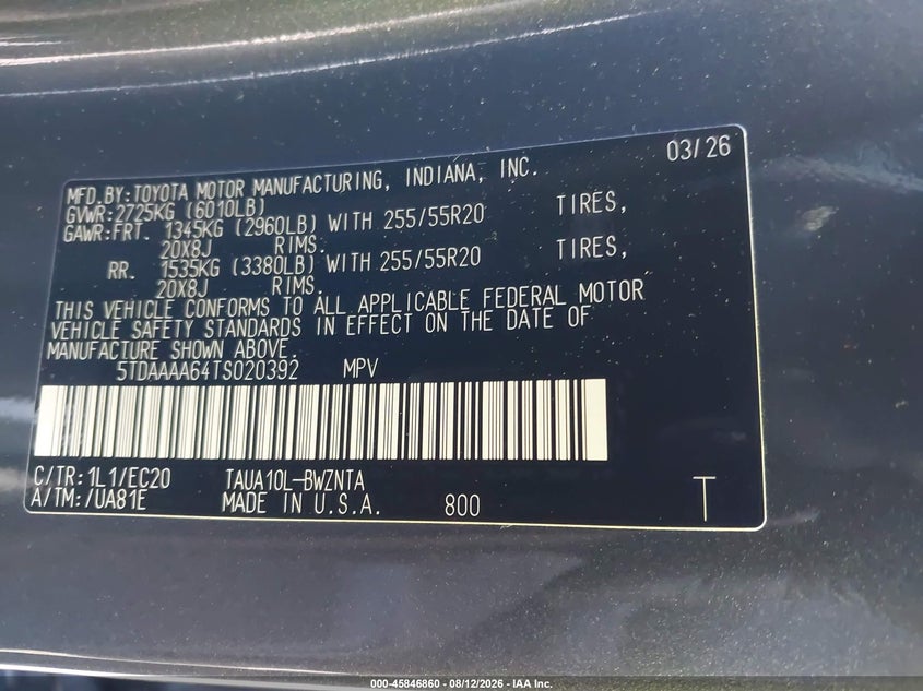 2026 Lexus Tx VIN 5TDAAAA64TS020392 IAAI salvage auction — WATER/FLOOD, Salvage Title, sold $27,550 on 2026-09-23 (photo 9)