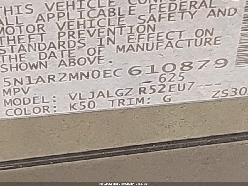 2014 Nissan Pathfinder VIN 5N1AR2MN0EC610879 IAAI salvage auction — NORMAL WEAR, Original (Texas), sold $375 on 2026-10-02 (photo 9)