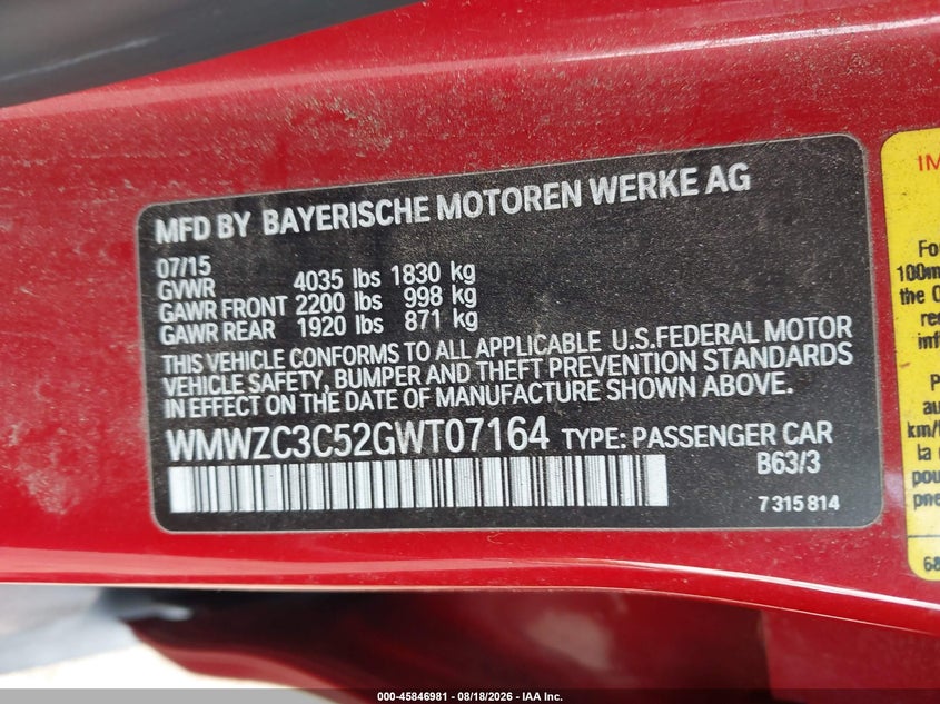 2016 Mini Countryman VIN WMWZC3C52GWT07164 IAAI salvage auction — NORMAL WEAR, Clear (New Jersey), sold $1,875 on 2026-08-29 (photo 9)