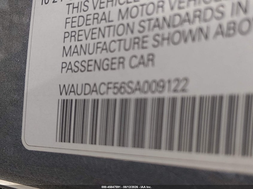 2025 Audi A5 VIN WAUDACF56SA009122 IAAI salvage auction — FRONT END, Enterprise Vehicles Clear Only (Texas), sold $17,600 on 2026-08-15 (photo 9)