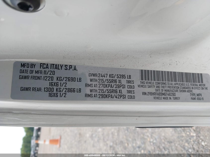 2021 Ram Promaster city VIN ZFBHRFAB9M6T46260 IAAI salvage auction — RIGHT SIDE, Clear (Pennsylvania), sold $9,100 on 2026-08-18 (photo 9)