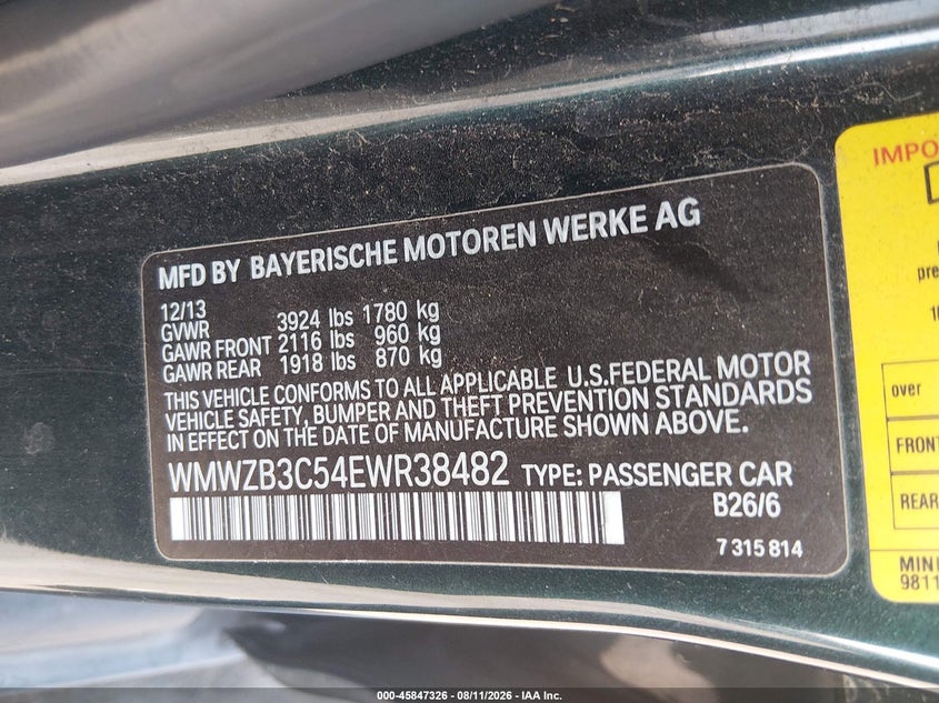 2014 Mini Countryman VIN WMWZB3C54EWR38482 IAAI salvage auction — NORMAL WEAR, Clear - Dealer Only (California), sold $125 on 2026-08-18 (photo 9)
