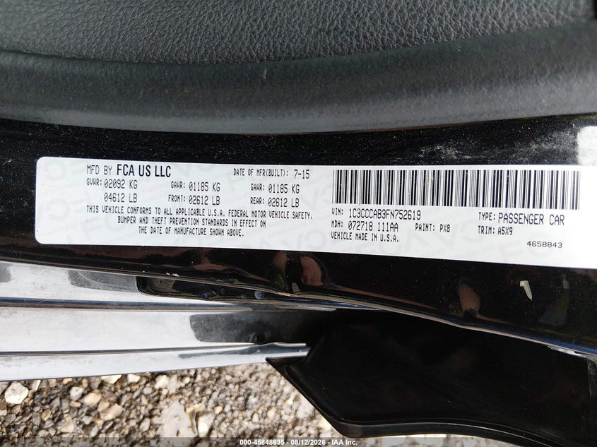 2015 Chrysler 200 VIN 1C3CCCAB3FN752619 IAAI salvage auction — REAR END, Salvage (Ohio), sold $1,350 on 2026-08-20 (photo 9)