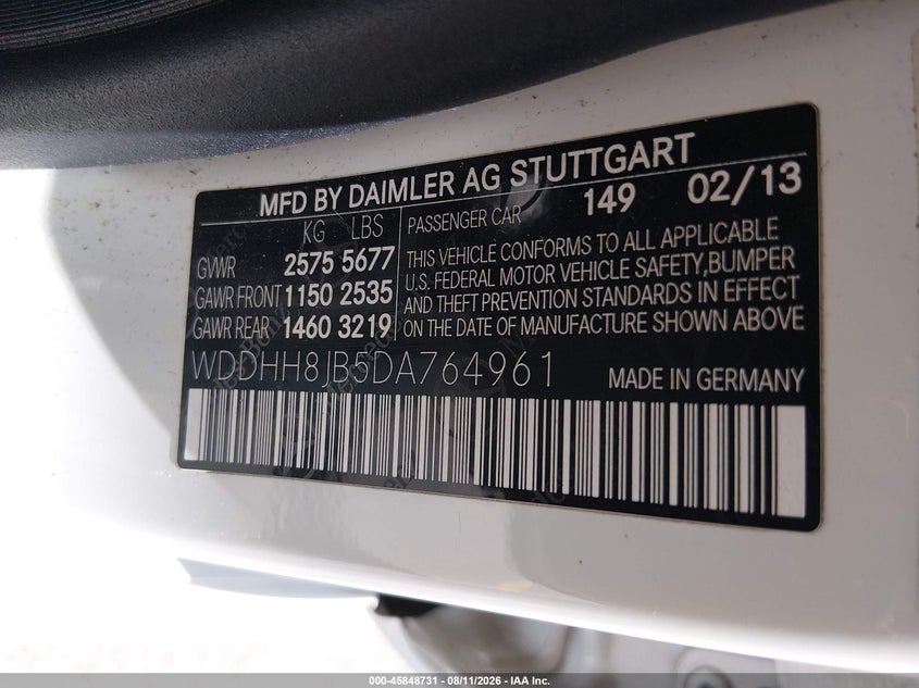 2013 Mercedes-benz E-class VIN WDDHH8JB5DA764961 IAAI salvage auction — NORMAL WEAR, Clear (Texas), sold $900 on 2026-08-20 (photo 9)