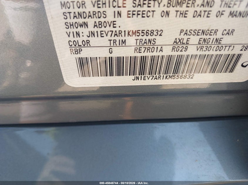 2019 Infiniti Q50 VIN JN1EV7AR1KM556832 IAAI salvage auction — UNKNOWN, Clear (New York), sold $5,000 on 2026-08-29 (photo 9)
