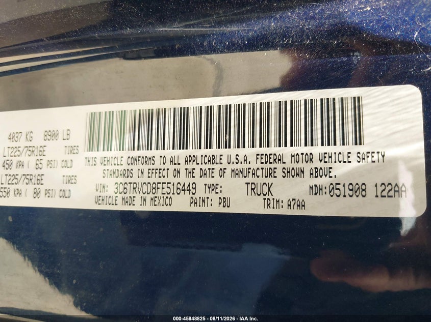 2015 Ram Promaster 2500 VIN 3C6TRVCD8FE516449 IAAI salvage auction — FRONT END, Original (Texas), sold $7,000 on 2026-08-21 (photo 9)