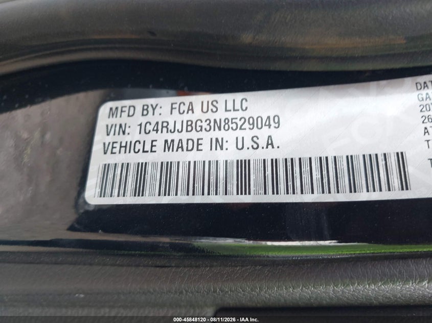 2022 Jeep Grand cherokee VIN 1C4RJJBG3N8529049 IAAI salvage auction — FRONT END, Salvage Title, sold $8,000 on 2026-09-03 (photo 9)