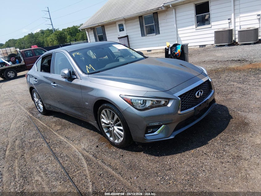 2019 Infiniti Q50 VIN JN1EV7AR1KM591855 IAAI salvage auction — SIDE, Salvage Title, sold $10,300 on 2026-09-27 (photo 1)