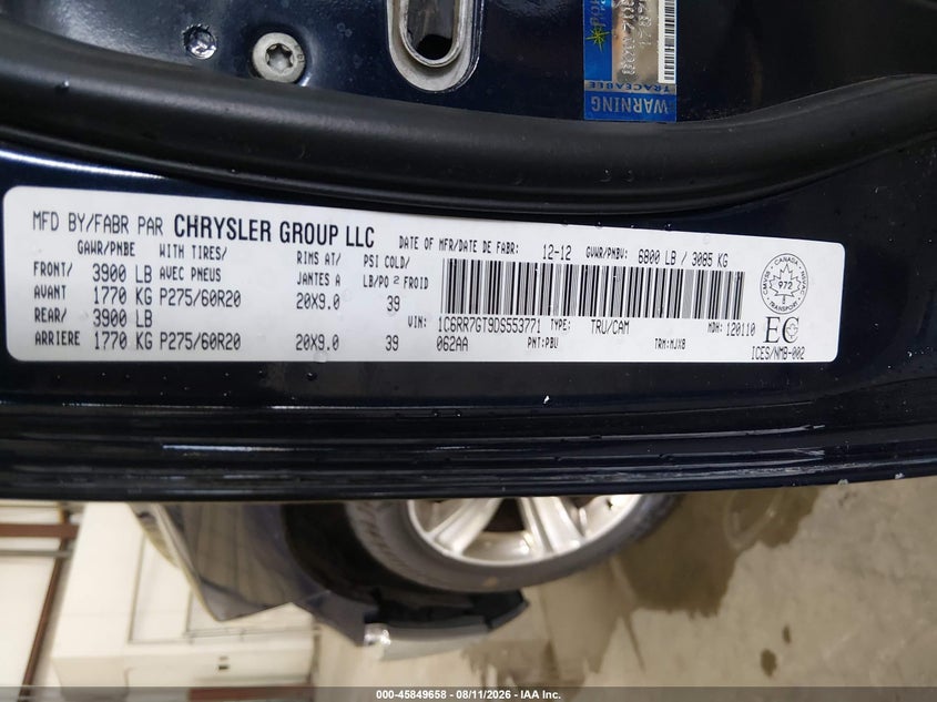 2013 Ram 1500 VIN 1C6RR7GT9DS553771 IAAI salvage auction — FRONT END, Salvage (Idaho), sold $1,900 on 2026-09-04 (photo 9)