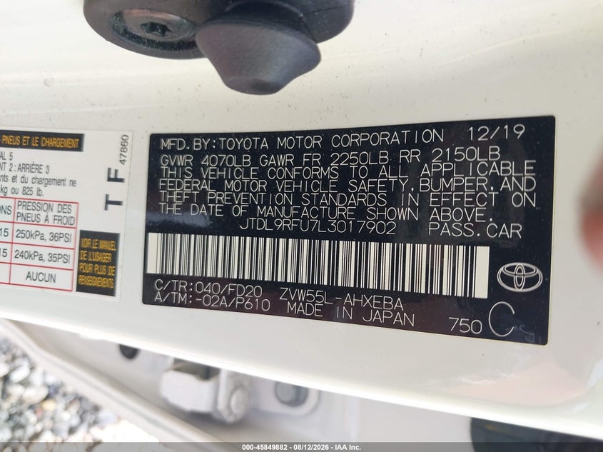2020 Toyota Prius VIN JTDL9RFU7L3017902 IAAI salvage auction — FRONT END, Clear (New York), sold $11,000 on 2026-08-18 (photo 9)
