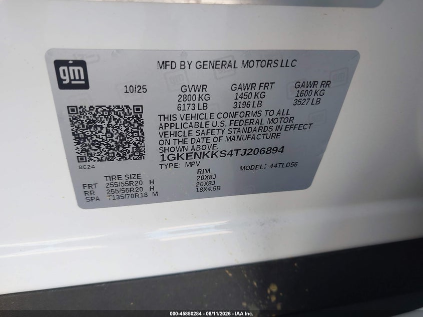 2026 Gmc Acadia VIN 1GKENKKS4TJ206894 IAAI salvage auction — FRONT END, Salvage Title, sold $15,600 on 2026-08-19 (photo 9)