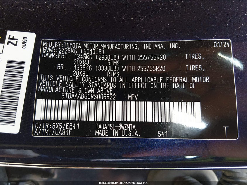 2024 Lexus Tx VIN 5TDAAAB60RS006822 IAAI salvage auction — REAR END, Salvage Title, sold $25,150 on 2026-09-08 (photo 9)