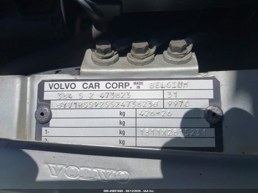 2005 Volvo S60 VIN YV1RS592552473823 IAAI salvage auction — LEFT REAR, Clear - Dealer Only (California), sold $250 on 2026-08-19 (photo 9)
