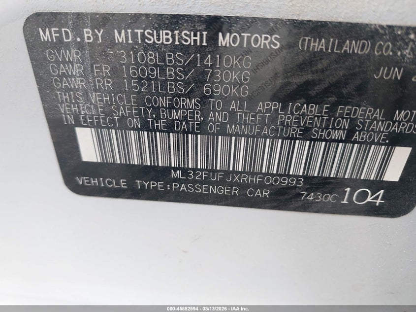 2024 Mitsubishi Mirage VIN ML32FUFJXRHF00993 IAAI salvage auction — RIGHT SIDE, Clear (Michigan), sold $2,550 on 2026-08-30 (photo 9)