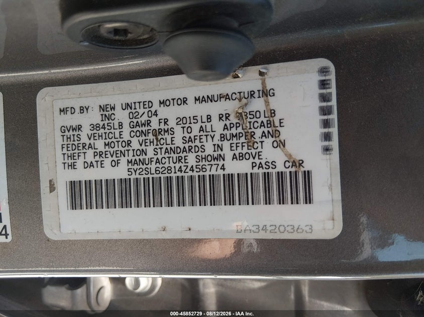 2004 Pontiac Vibe VIN 5Y2SL62814Z456774 IAAI salvage auction — NORMAL WEAR, Original (Texas), sold $0 on 2026-09-21 (photo 9)