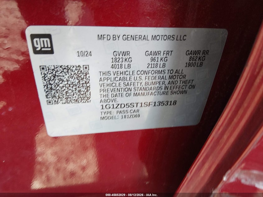 2025 Chevrolet Malibu VIN 1G1ZD5ST1SF135318 IAAI salvage auction — SIDE, Salvage Title, sold $12,100 on 2026-08-20 (photo 9)