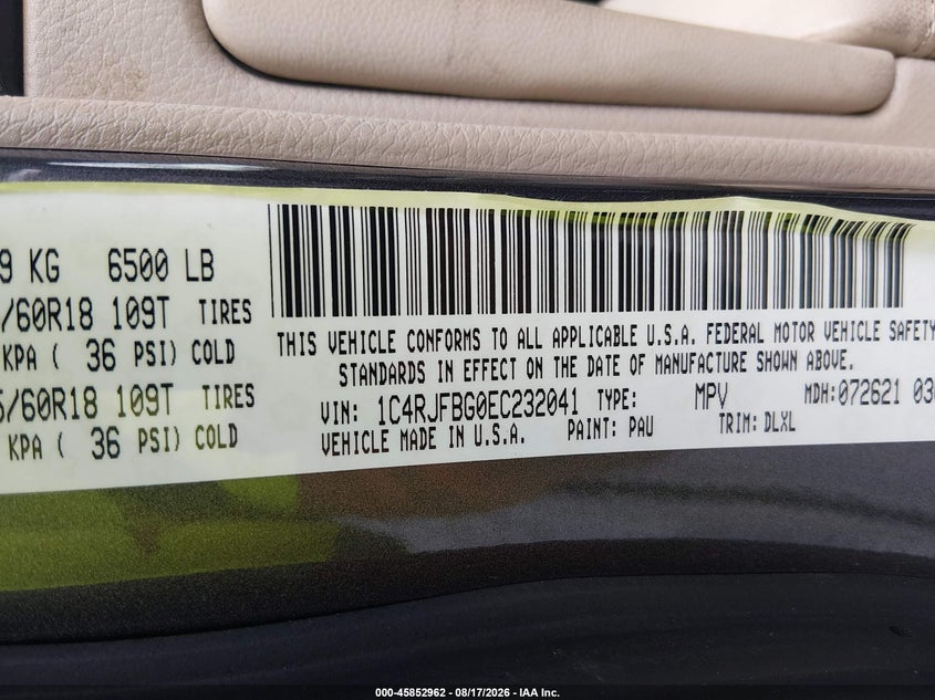2014 Jeep Grand cherokee VIN 1C4RJFBG0EC232041 IAAI salvage auction — FRONT END, Wait Title, sold $1,350 on 2026-09-15 (photo 9)