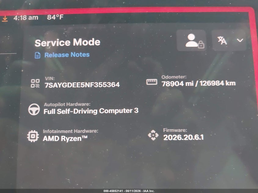 2022 Tesla Model y VIN 7SAYGDEE5NF355364 IAAI salvage auction — RIGHT FRONT, Wait Title, sold $9,750 on 2026-09-10 (photo 7)